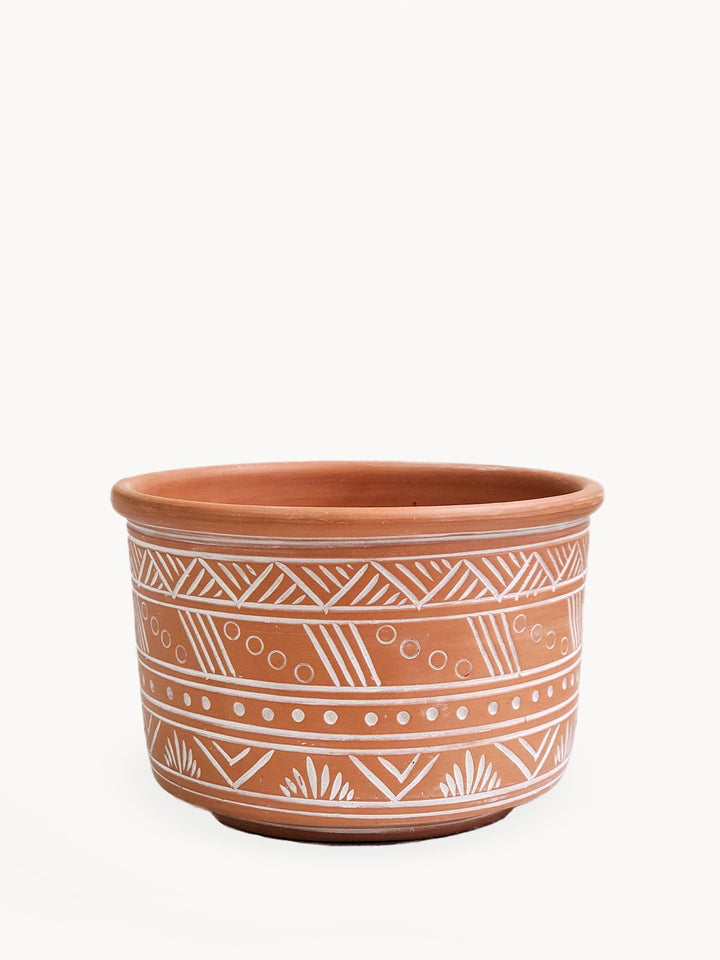 Hand Etched Terracotta Pot - Large